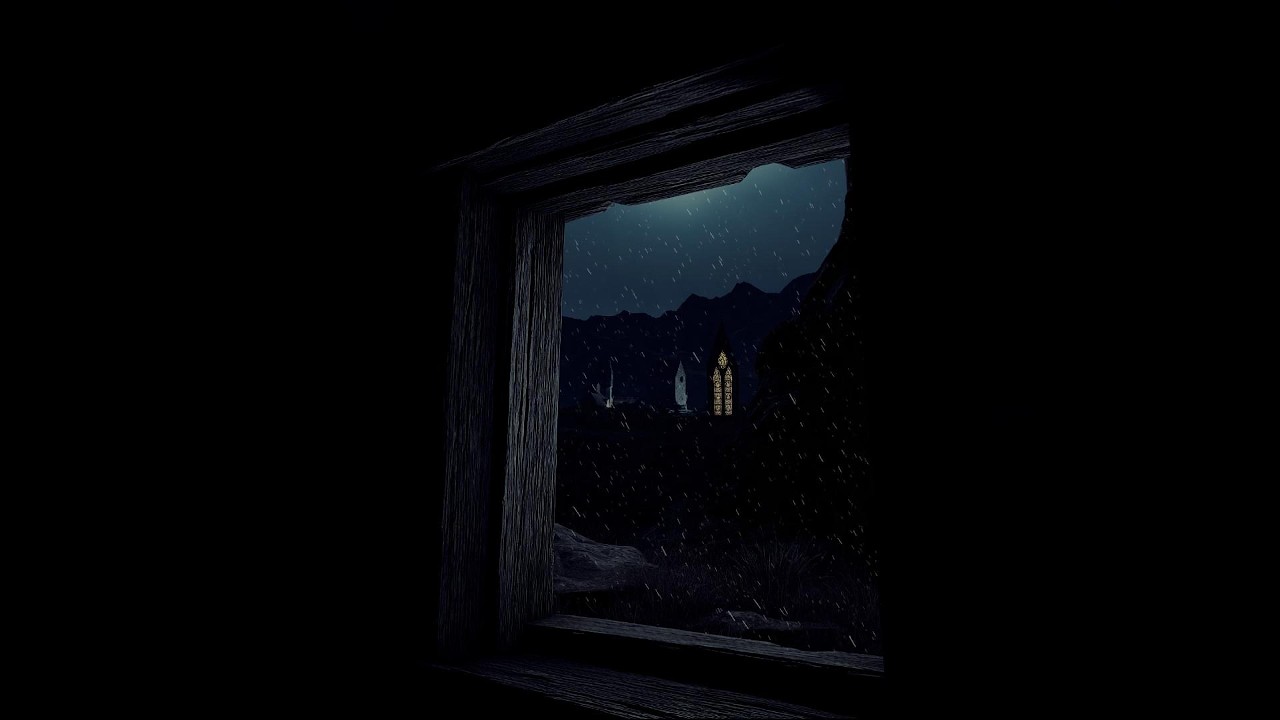 4K Rainy Medieval Castle Window View - Cozy Thunderstorm Sounds - Ambience for Reading Sleep Relax