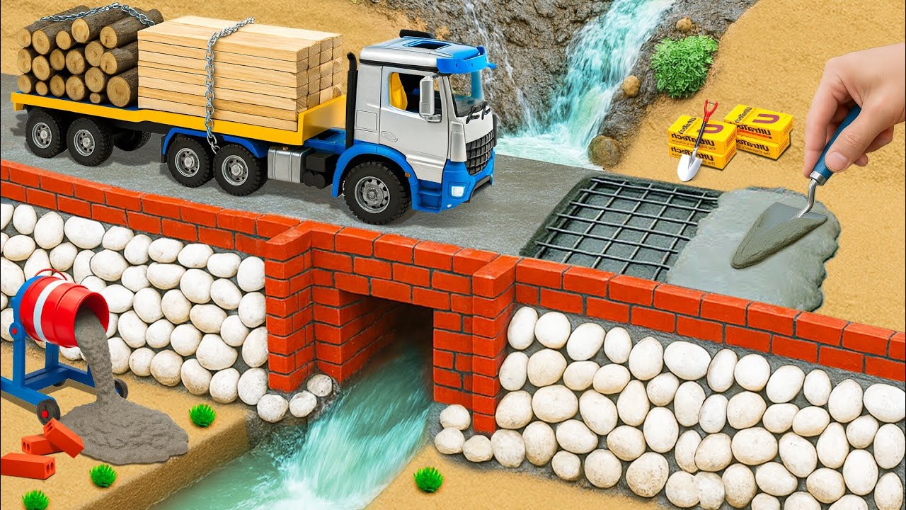 DIY Mini Truck Builds a Brick and Concrete Bridge for Heavy Trucks After the Flood | Science Project