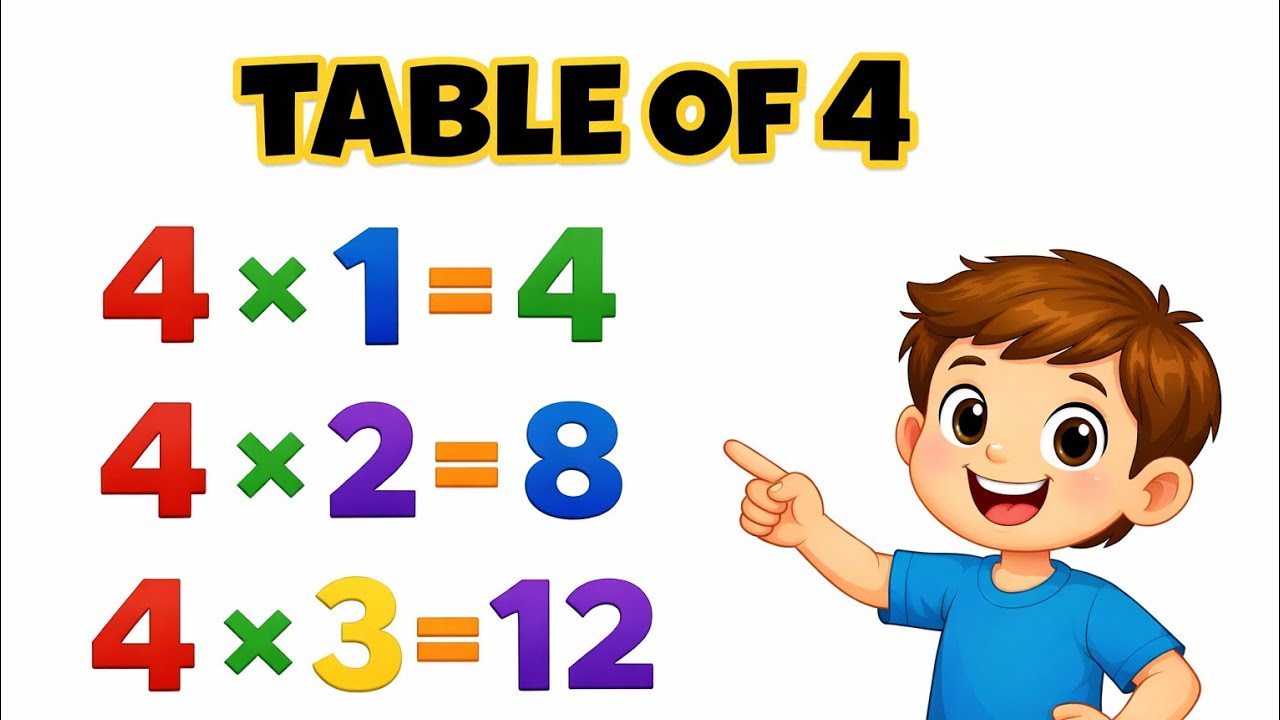 Table of 4 | 4 Table Song | Learn Multiplication Table of 4 with Music