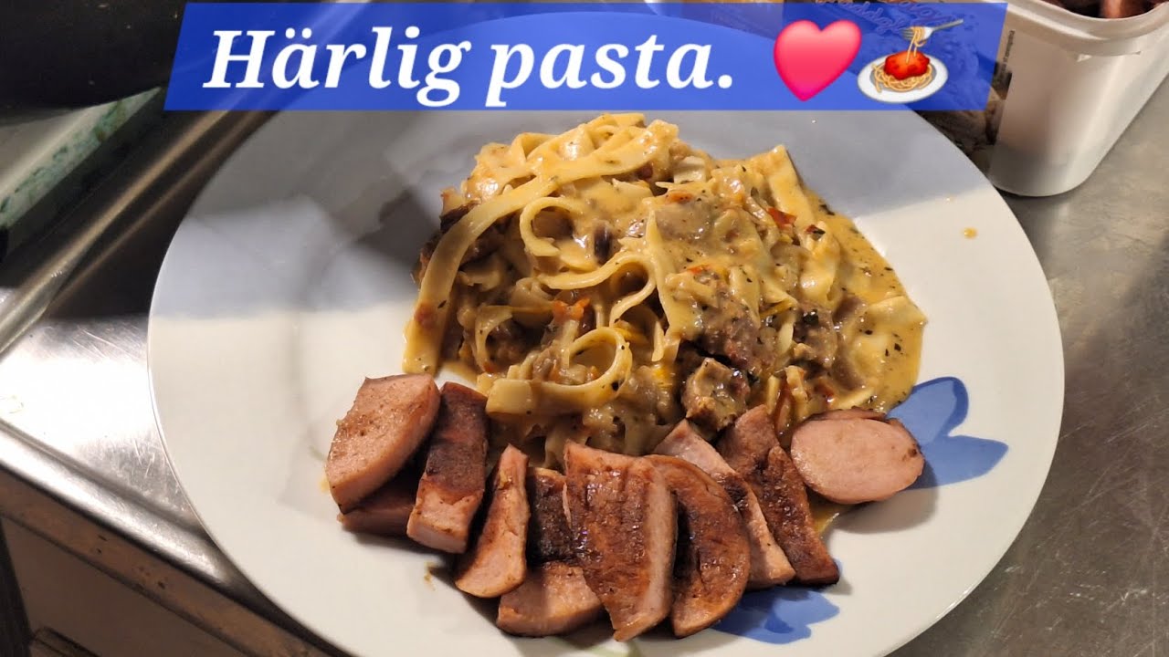 Gräddig pasta och falukorv. ❤️❤️😋😋