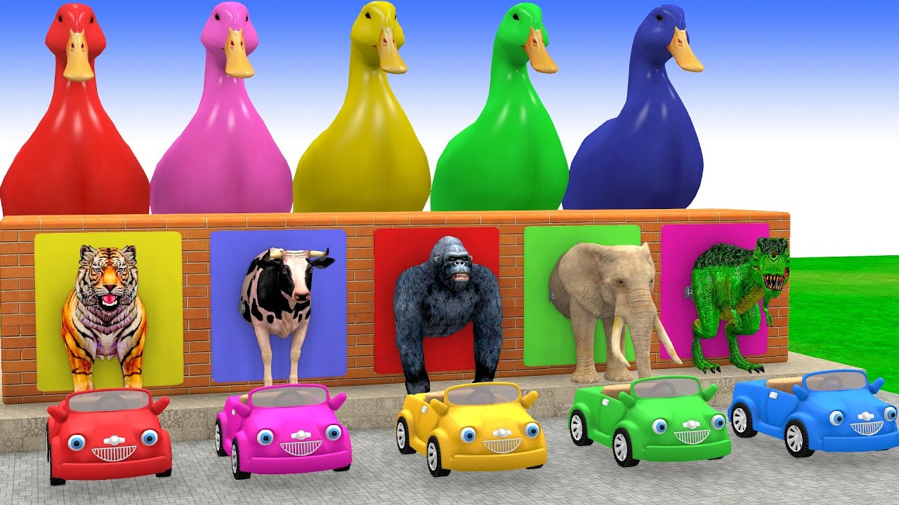 Long Slide Game with Cow Elephant Gorilla Hippopotamus Tiger 3d Animal Game Funny 3d Animals