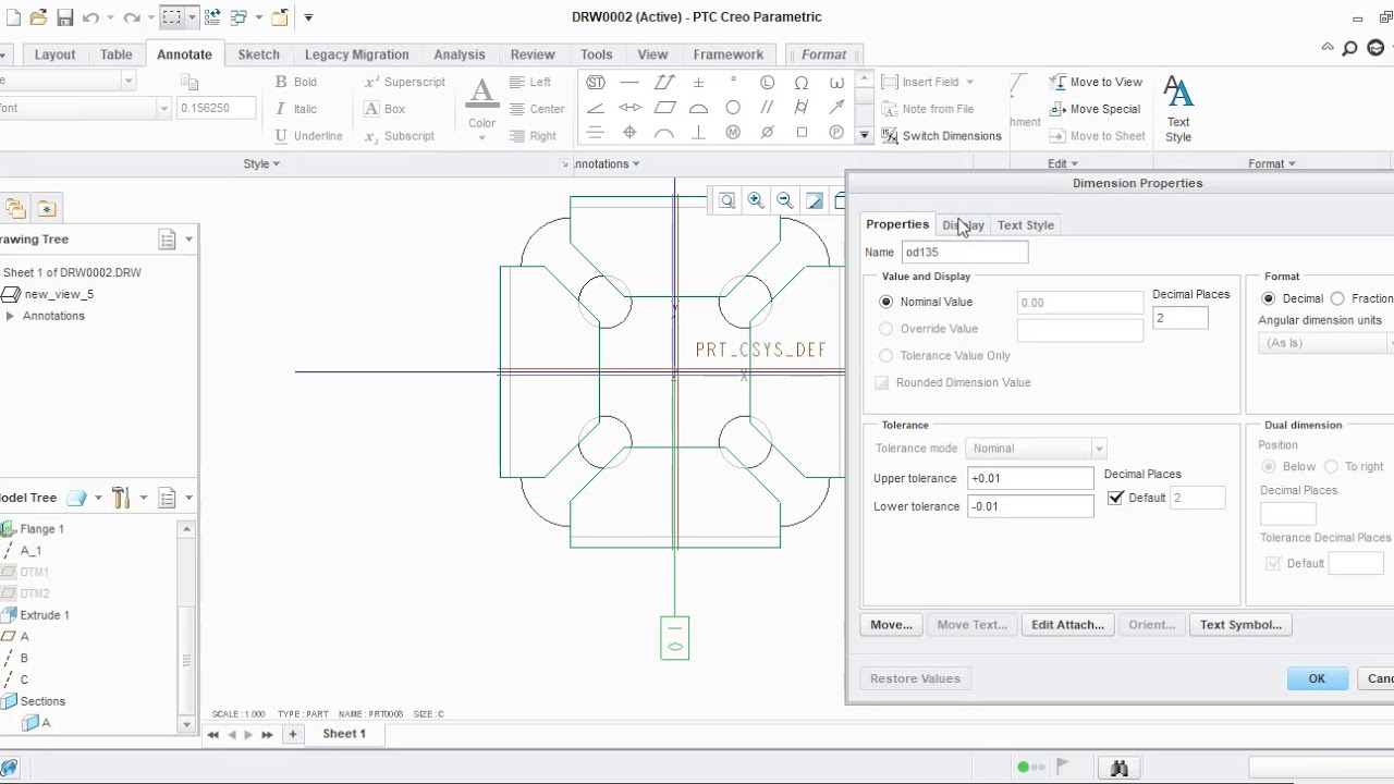 Ordinate Dimension In Creo Drafting