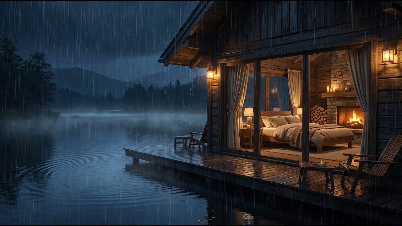 Ultimate Cozy Lakeside Cabin 🔥 Rainstorm & Fire Deep Sleep (No Ads)