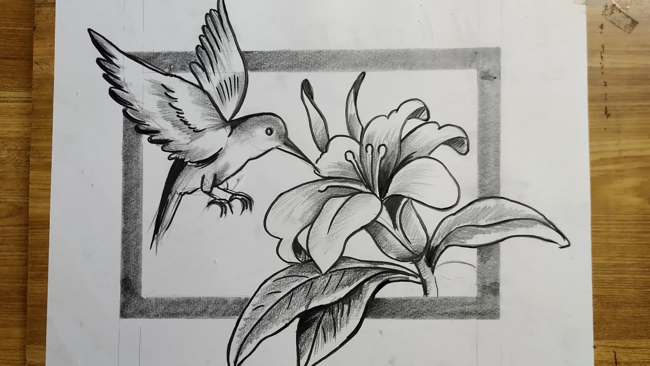 how to draw easy bird and flowers step by step with pencil sketch for beginners,how to draw bird,