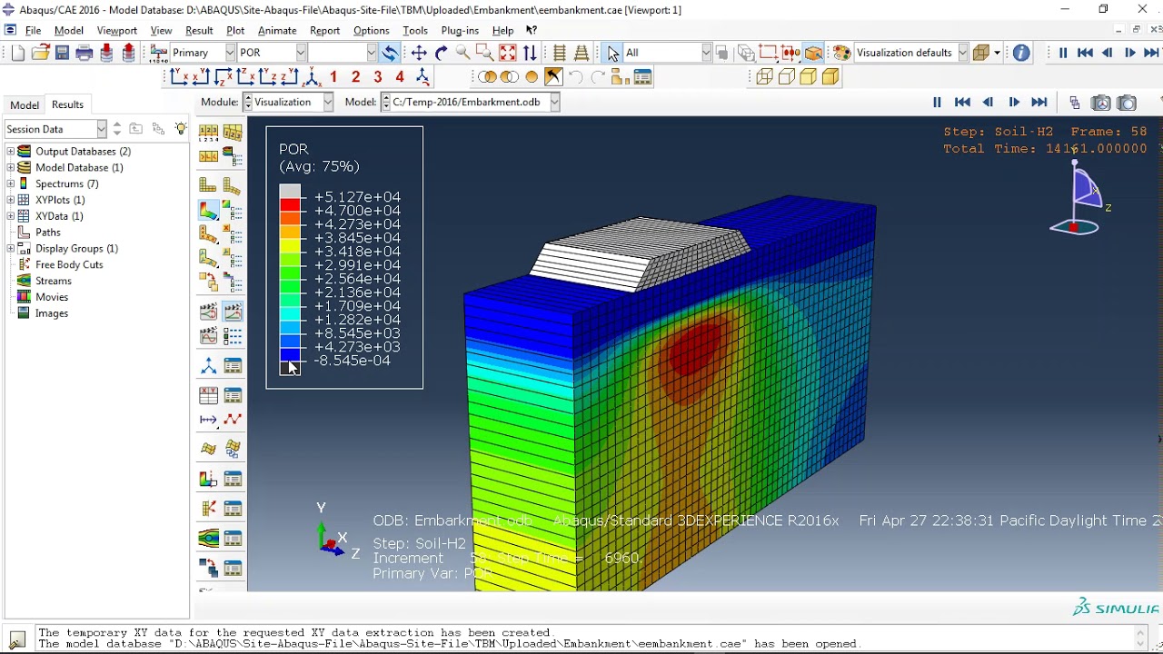 Simulation embankment construction on saturate soil floor in Abaqus