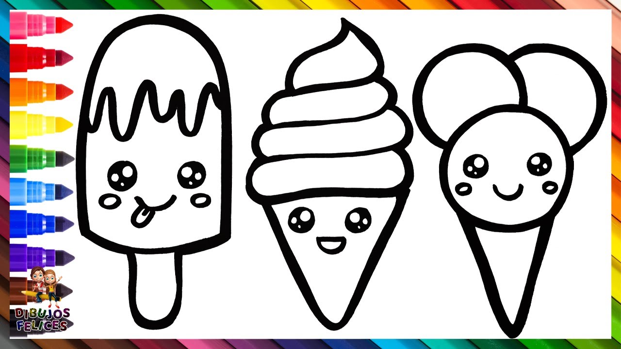 Dibuja Y Colorea 3 Lindos Helados 🍦🍨🍧❄️🌈 Dibujos Para Ni&ntilde;os