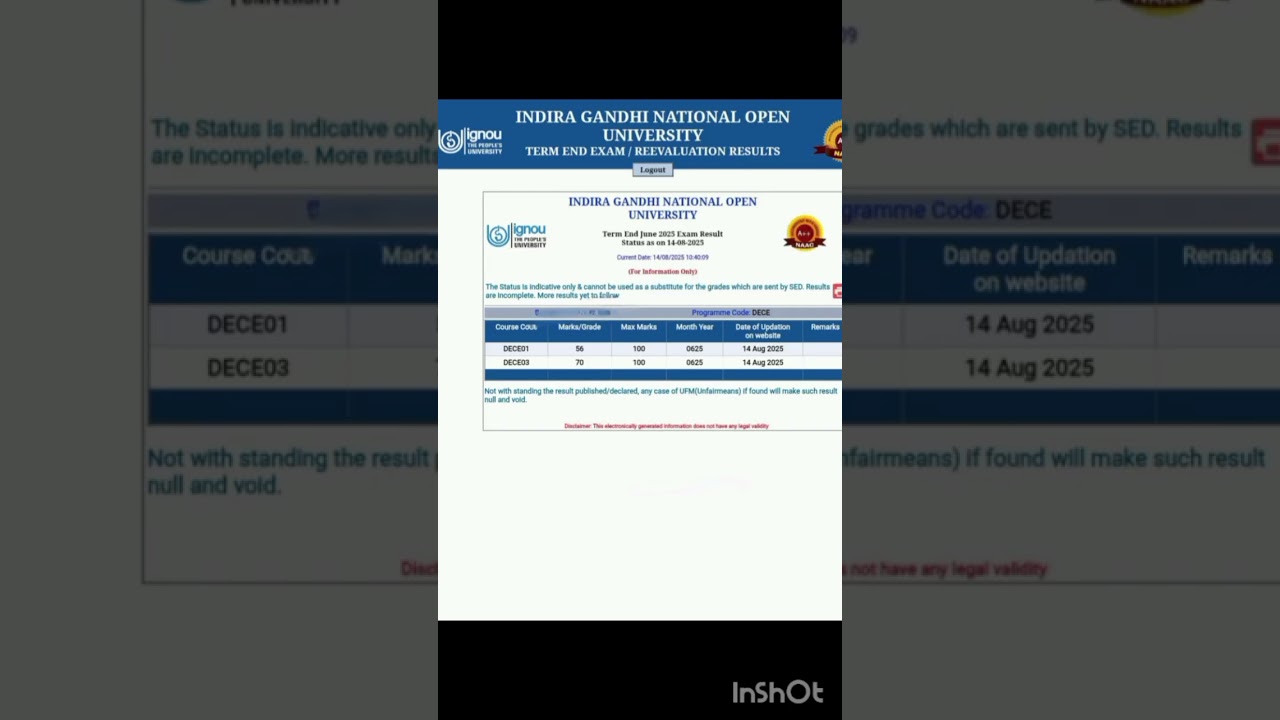 IGNOU DECE tee 2025 result announced @aspirant12345#dece #ignouassignment
