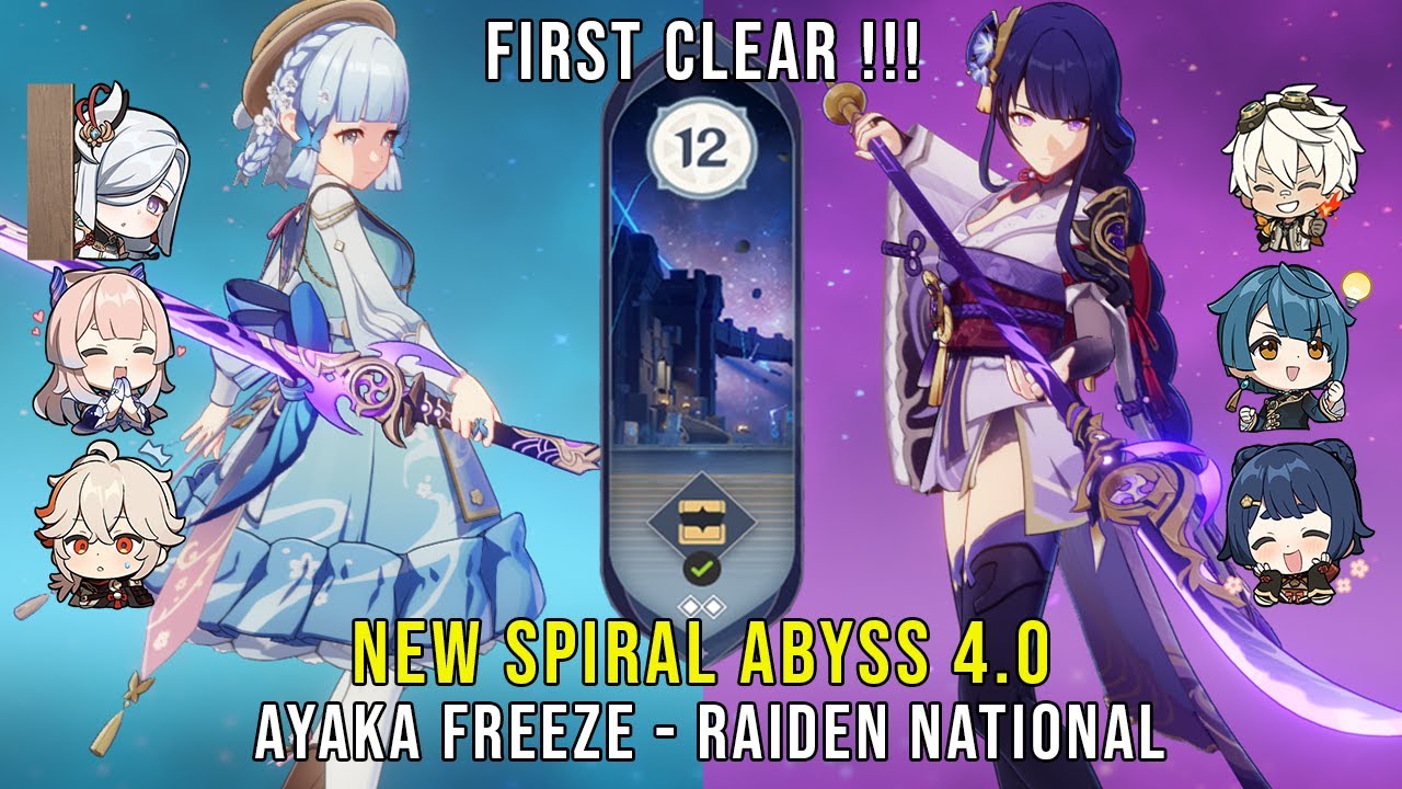 C0 Ayaka Freeze and C0 Raiden National - NEW Genshin Impact Abyss 4.0 - Floor 12 9 Stars