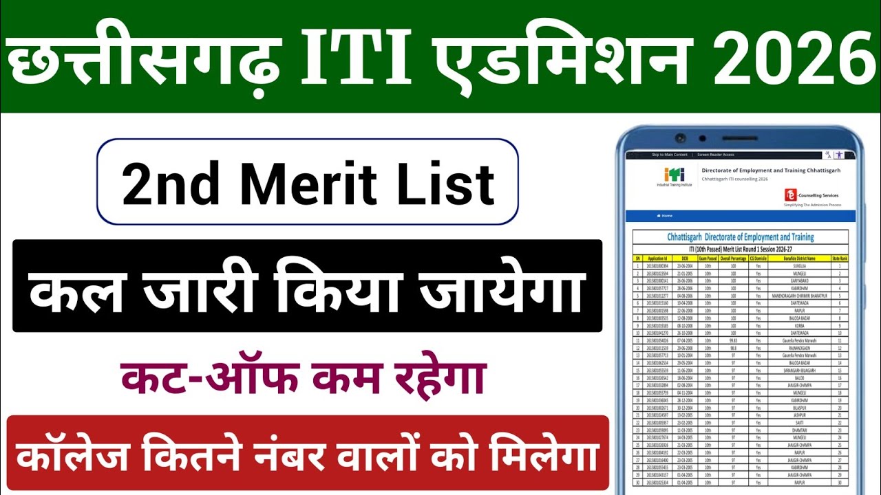 CG ITI 2nd Merit List 2026 | CG ITI 2nd List Kab Aayega 2026