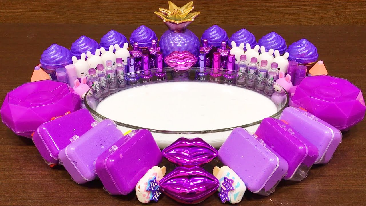 PURPLE Slime!!Mixing FLOAM, CLAY, MAKEUP and MORE into GLOSSY SLIME!!! Satisfying Video #9