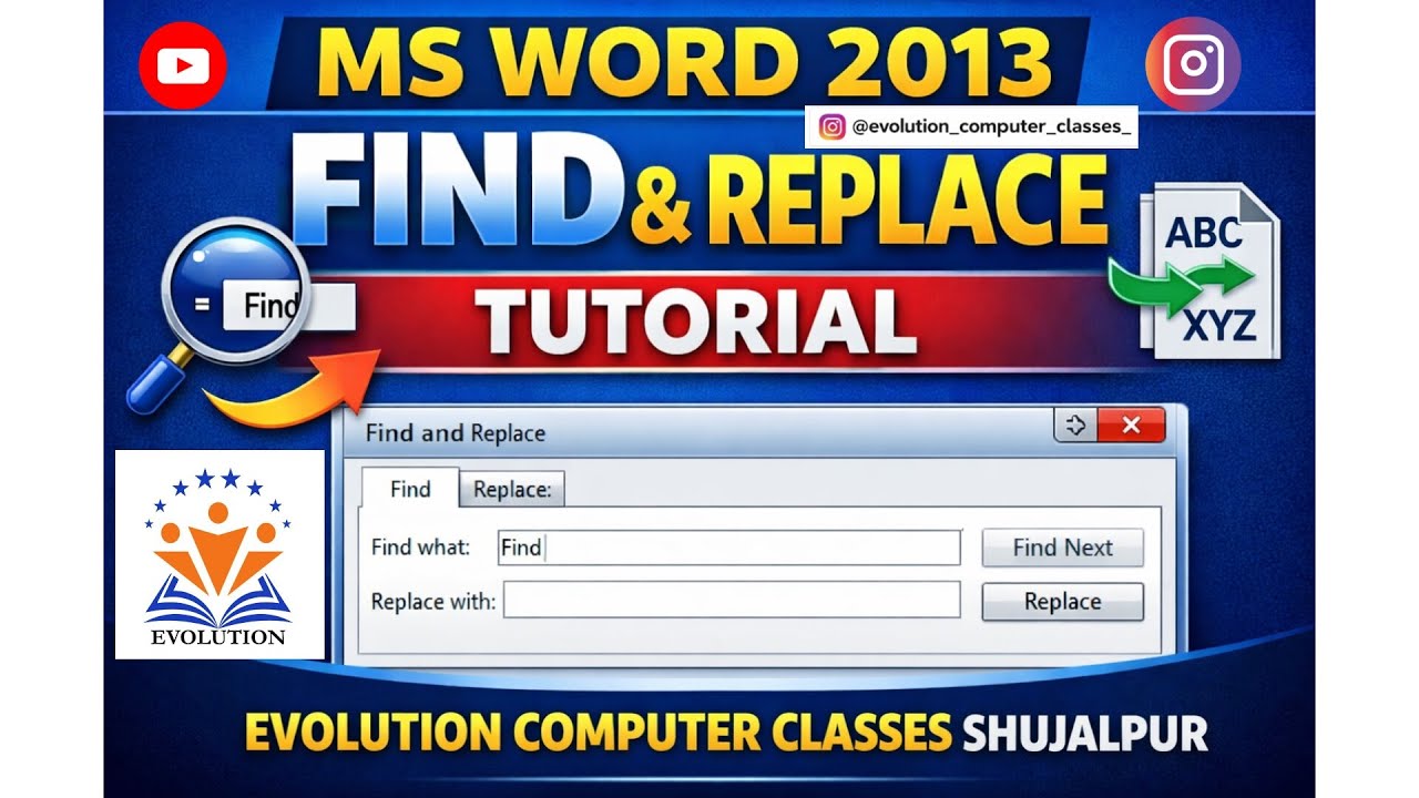 MS Word 2013 – Find and Replace क्या है? || Evolution Computer Classes || Mahankal Sir || Shujalpur