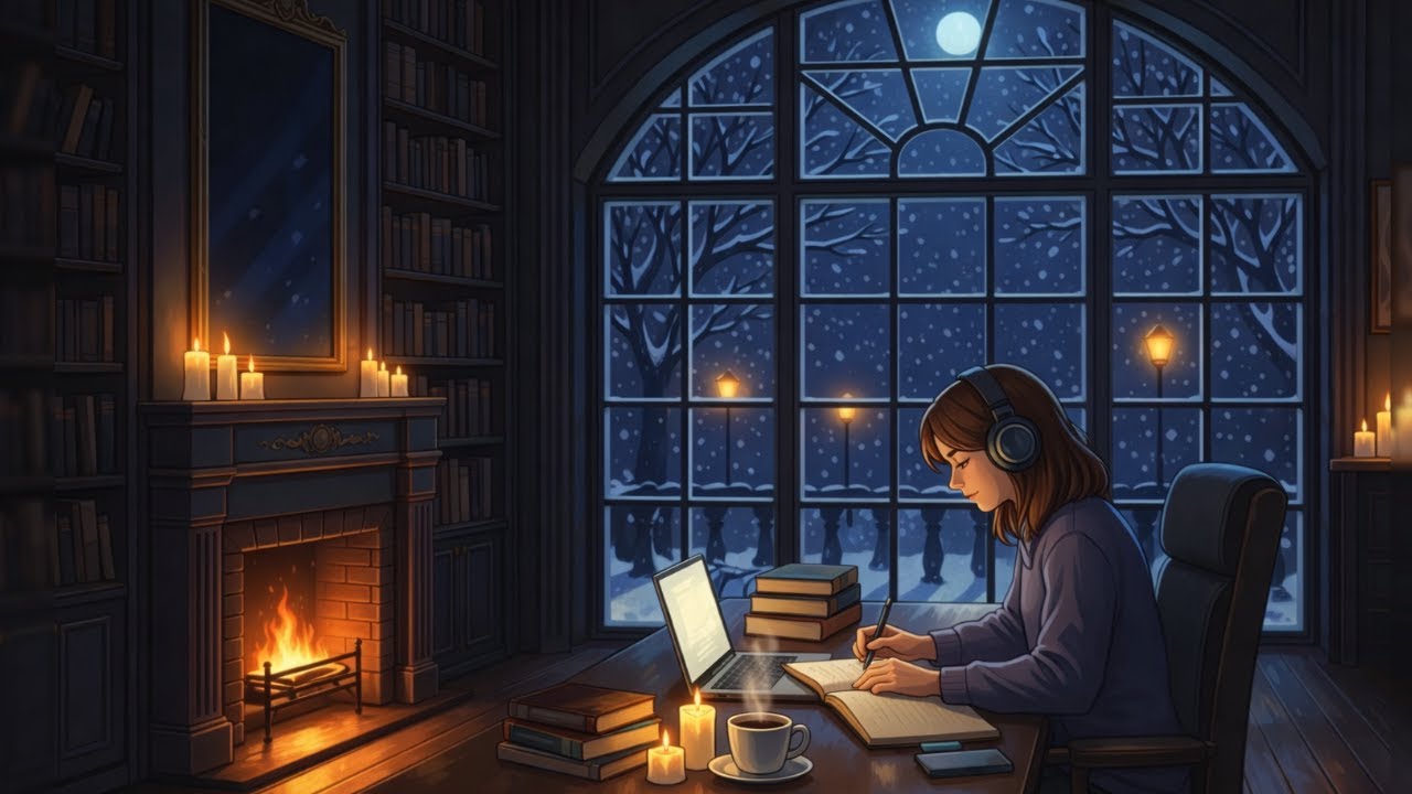 Winter Night Focus ❄️ Piano & Snowfall | Relaxing Study Music