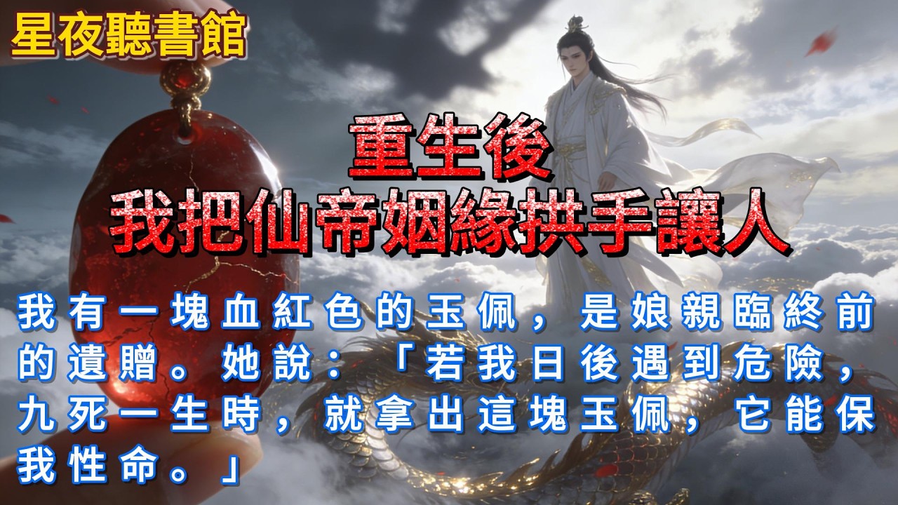 《重生後我把仙帝姻緣拱手讓人》我有一塊血紅色的玉佩，是娘親臨終前的遺贈。她說：「若我日後遇到危險，九死一生時，就拿出這塊玉佩，它能保我性命。」#爽文 #一口氣看完 #小說推文 #重生故事 #爽文