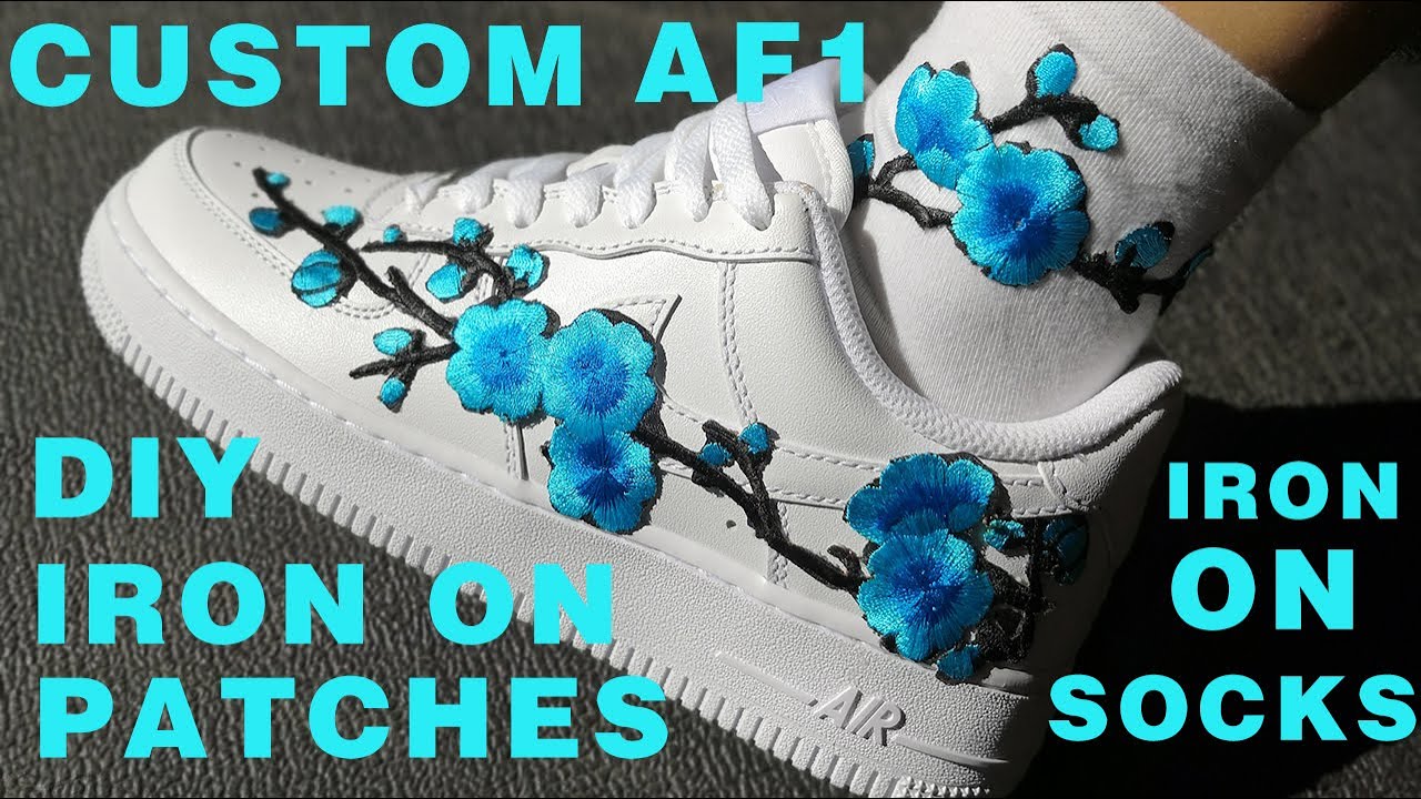 Custom Air Force Ones With Blue Embroidery Blossom Patches Tutorial-Theshoesgirl