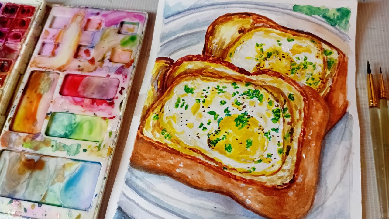 🎨Paint with Me || Food Art, Cozy Vibe 🍃 [Eggs in A basket Toasts]