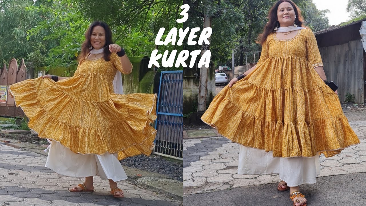 3 Layer Kurti Cutting And Stitching very easy| trending designer kurti | Maina Thapa