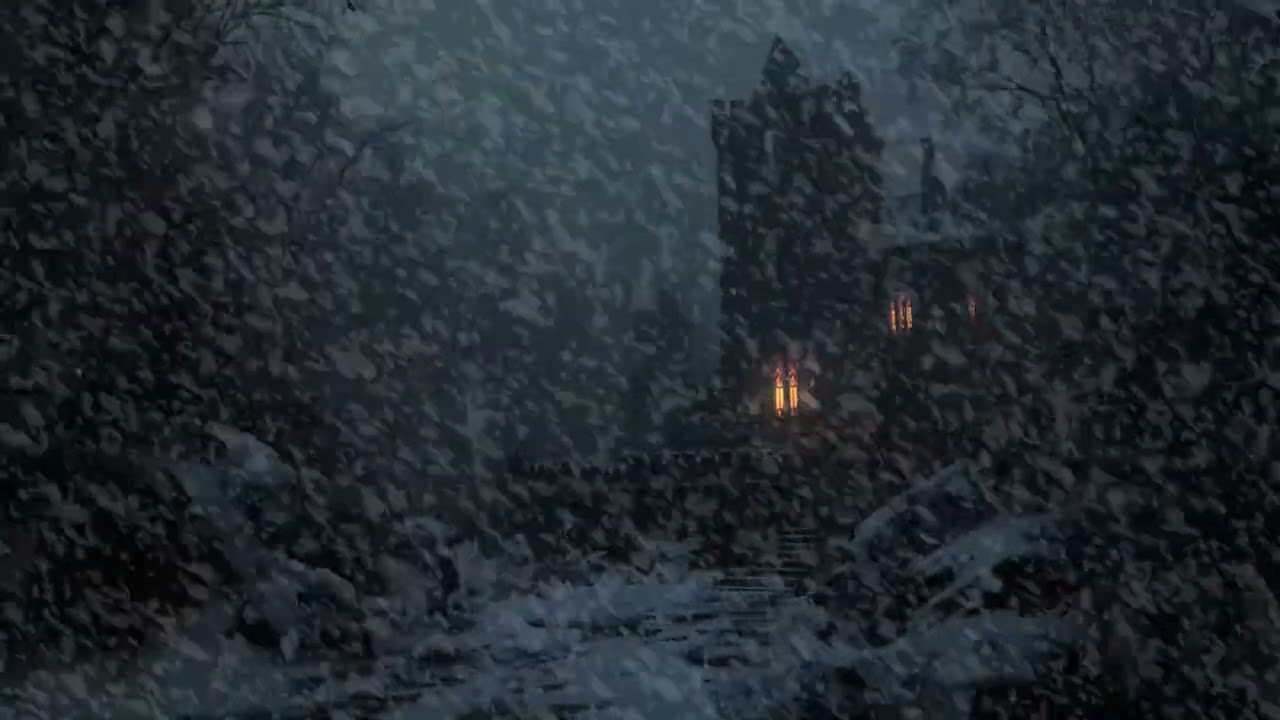 🏰 Mystic Castle Blizzard | Cold Night Winds & Snowfall | Chill Sleep Relief Meditation Healing Focus