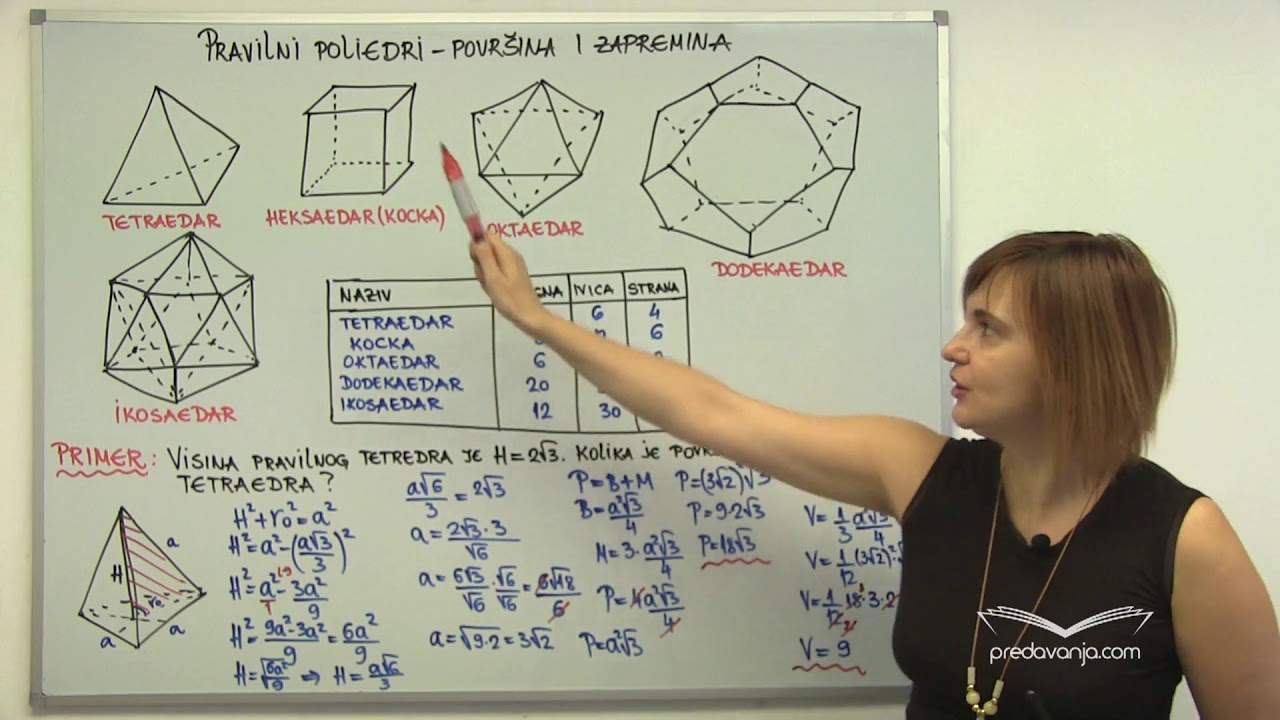 Pravilni poliedri - površina i zapremina - Matematika III