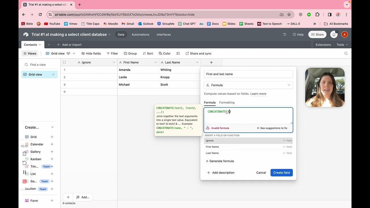 How to Use Concat Formula in Airtable