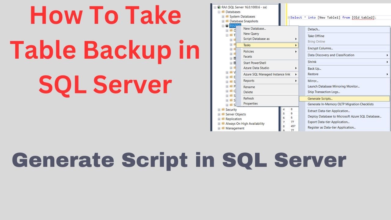 How to take table backup in SQL | Generate Script in SQL Server