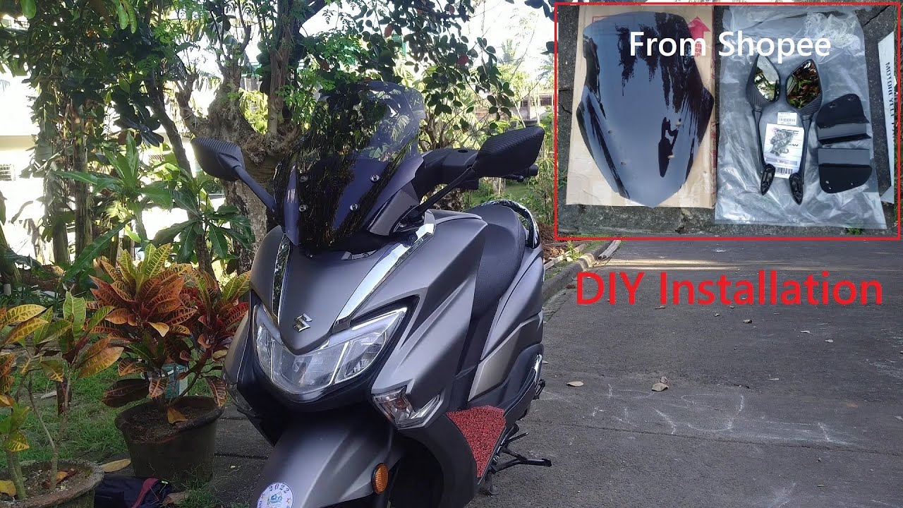 Suzuki Burgman windshield with side mirrors installation