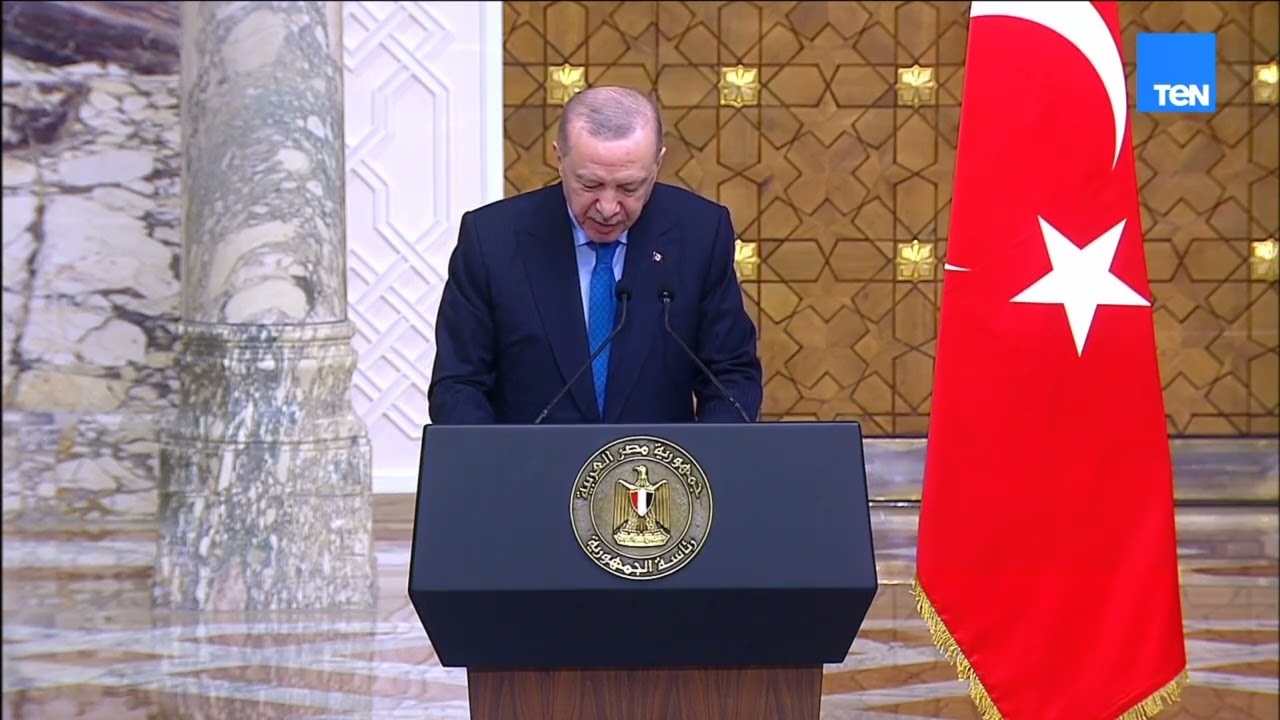 كلمة الرئيس التركي خلال المؤتمر الصحفي المشترك مع الرئيس السيسي بقصر الاتحادية