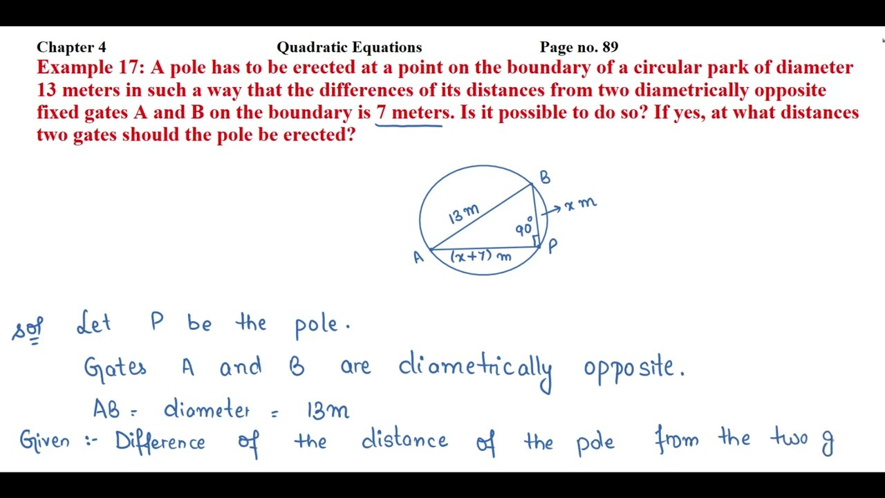 A pole has to be erected at a point on the boundary of a circular park of diameter 13 meters in.....