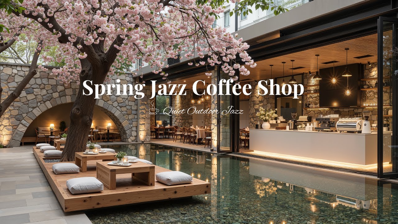 Spring Jazz Coffee Shop For Stress Relief | Calm Day With Lakeside Ambience & Soothing Jazz Piano