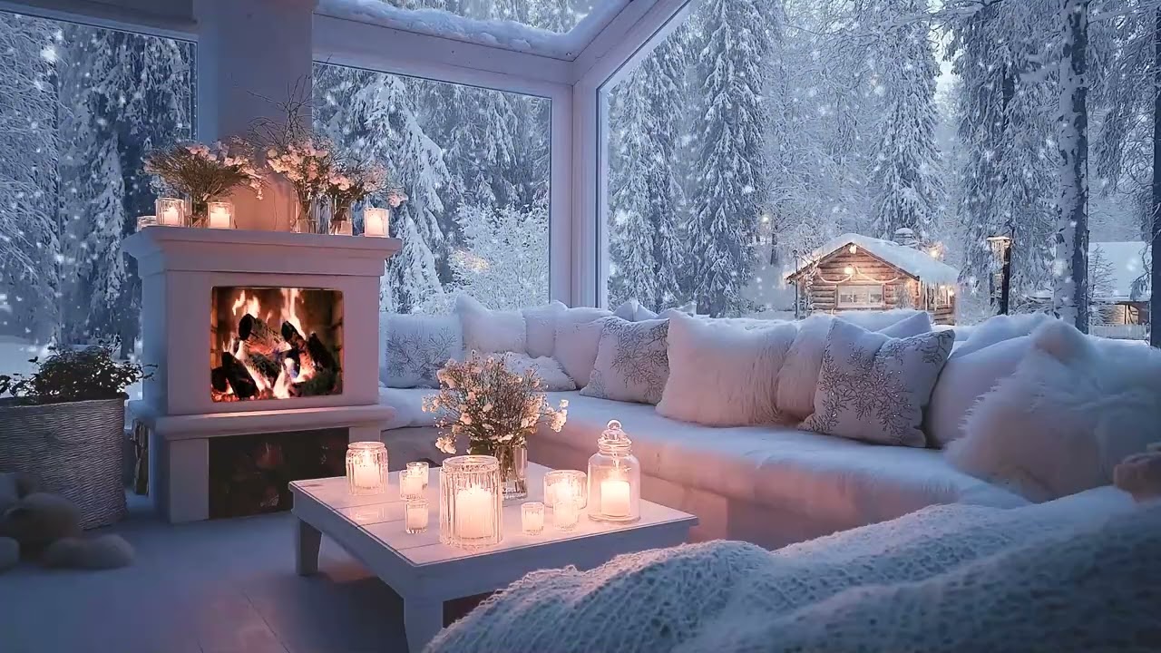 Gentle Piano for Anxiety Relief and Deep Sleep, Warm Fireplace and Quiet Snowfall Comfort Room