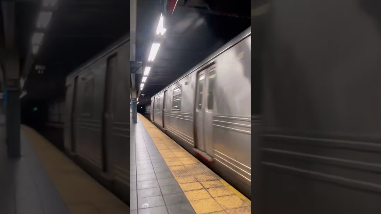 R46 n train arriving at Times Square w operator