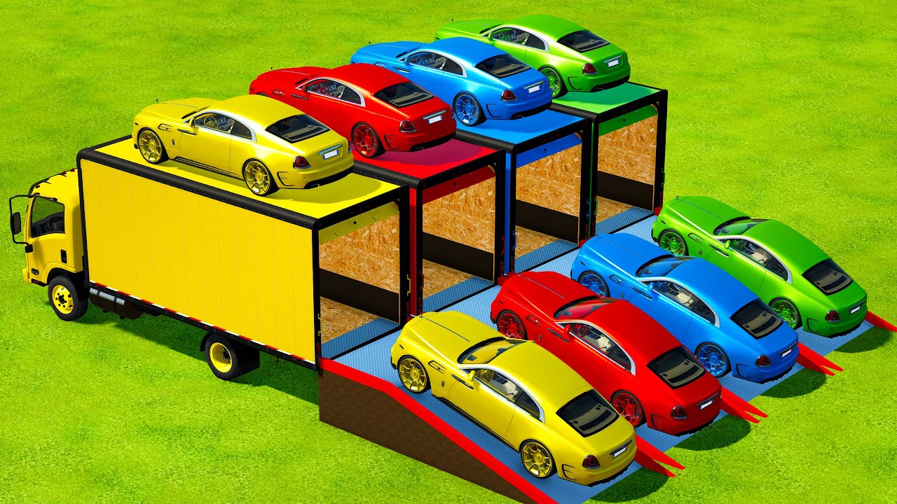TRANSPORTING COLORED ROLLS ROYCE CARS WITH ISUZU TRUCKS - Farming Simulator 22