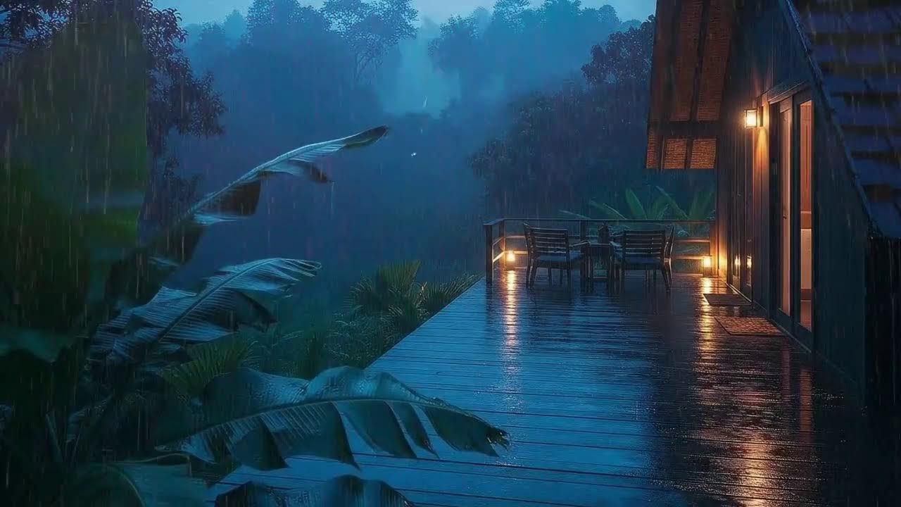 Quick Sleep with Warm Rain Sounds and Rolling Storm at Cozy Cabin 🌧️