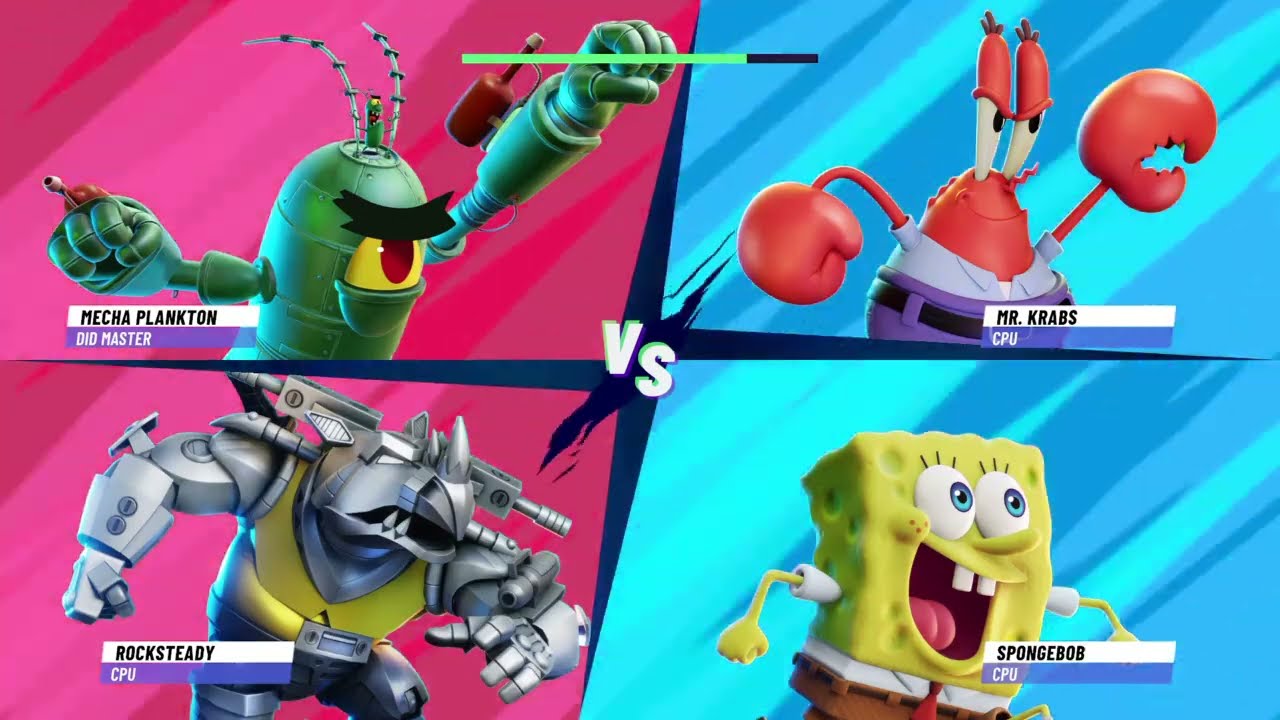 Mecha Plankton/Rocksteady Vs SpongeBob/Mr. Krabs|Nickelodeon All-Star Brawl 2