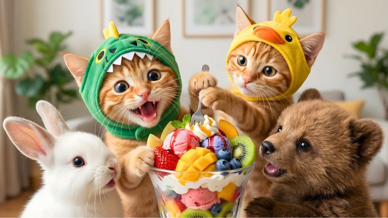 Ginger Kittens and His Friends Go Crazy for Fruit Ice Cream — Mama Cat Makes the Best in Town 🍓🐾