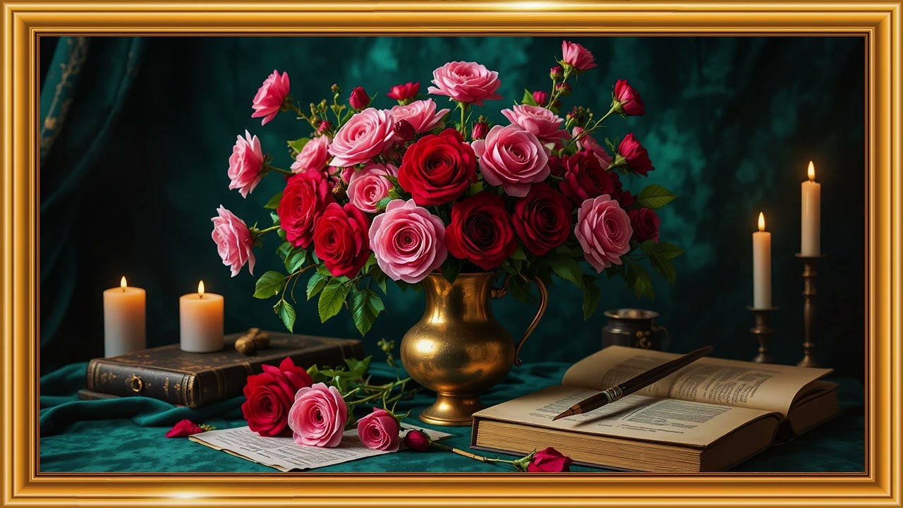Romantic Roses & Ranunculus Still Life | Candlelit Classical Art 4K
