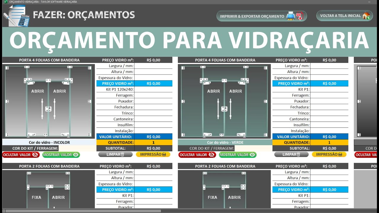 Como fazer Orçamento de Vidros Temperados | Programa Vidraçaria | Sistema Vidraçaria