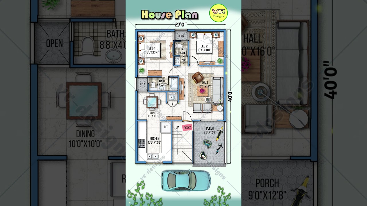27x40 Modern House Plan | 2BHK with Porch  | Indian Style Design  #indianstyle #indianhouseplan