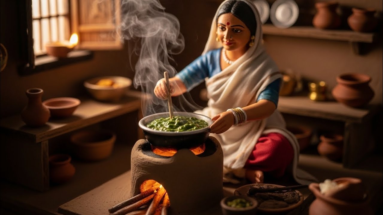 Miniature Doll Makes SAAG Roti ASMR | Pakistani Village Tiny .