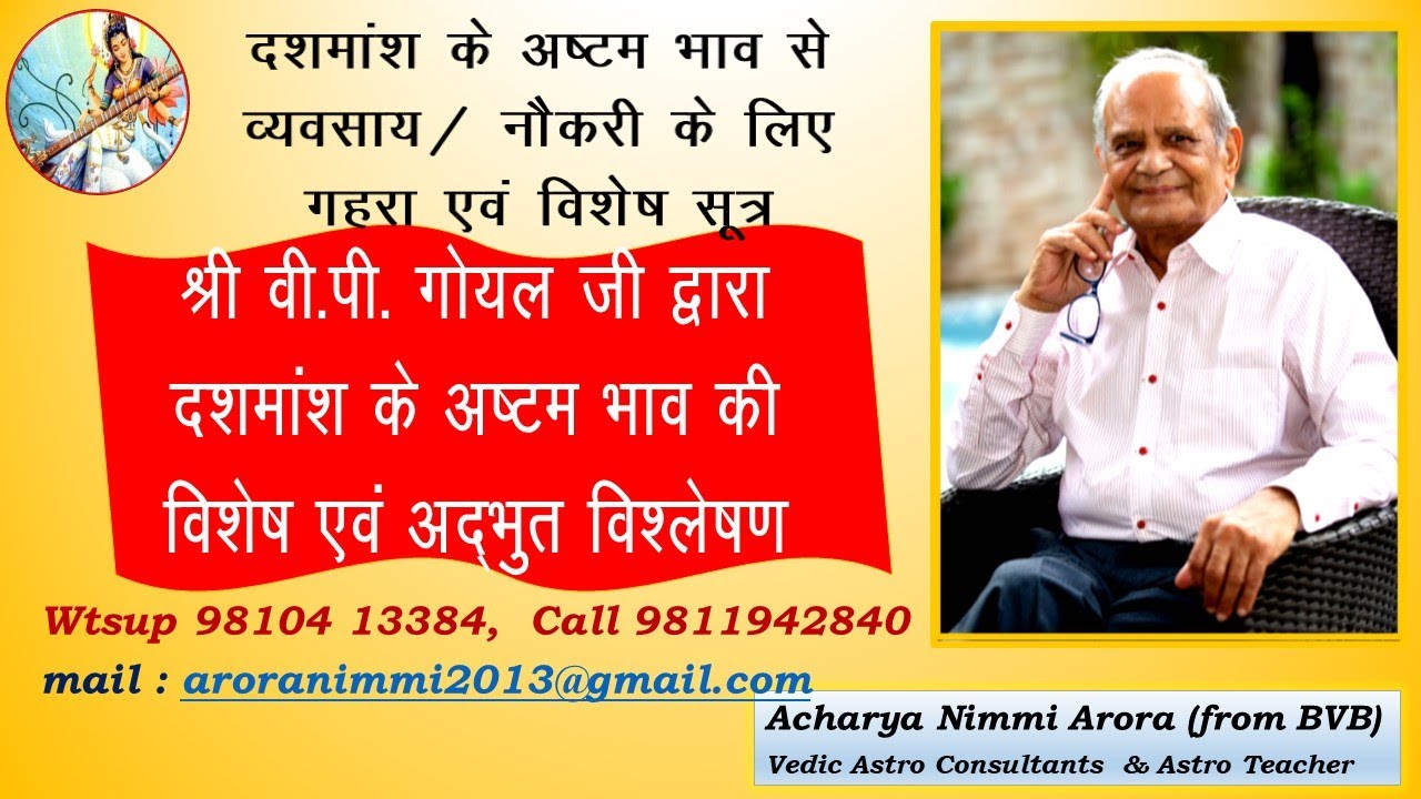 दशमांश के अष्टम भाव का  विशेष सूत्र श्री वीपी गोयल और आचार्य निम्मी अरोड़ा With FUTURE PREDICTION