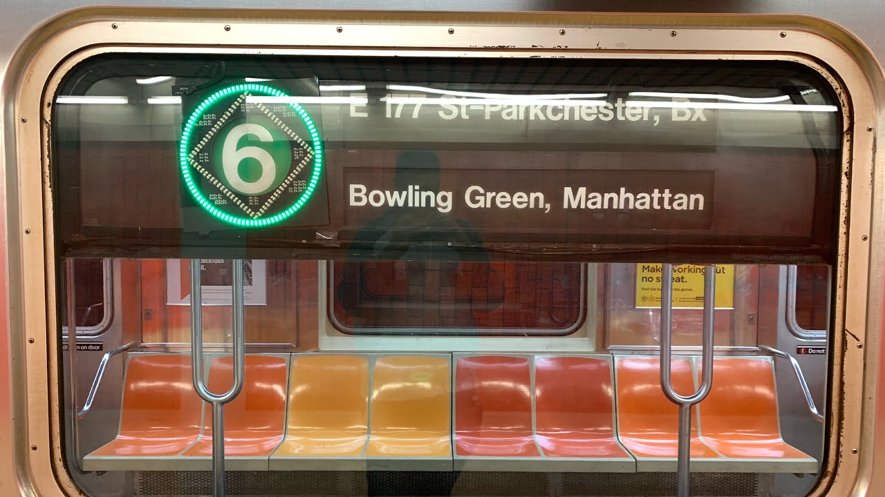 On board a Bowling Green bound R62A 6 train from Parkchester-East 177 Street to Bowling Green