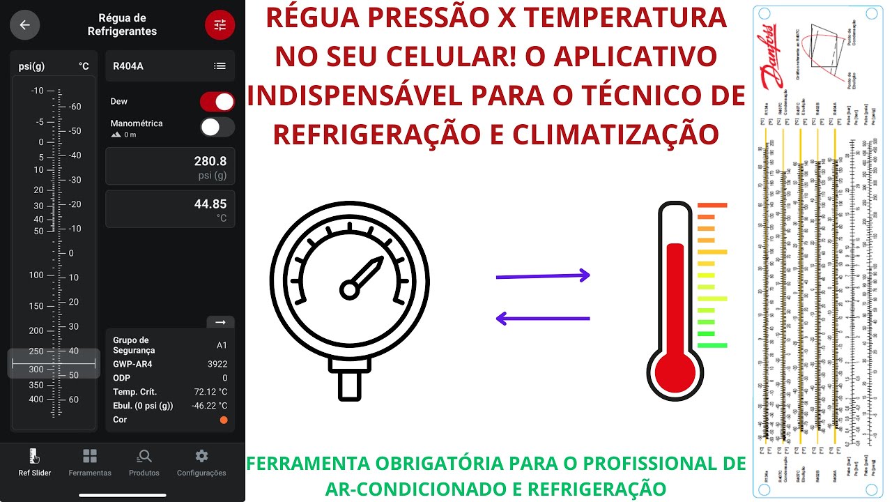 Régua Pressão x Temperatura da Danfoss para todos tipos de gás de refrigeração e ar-condicionado