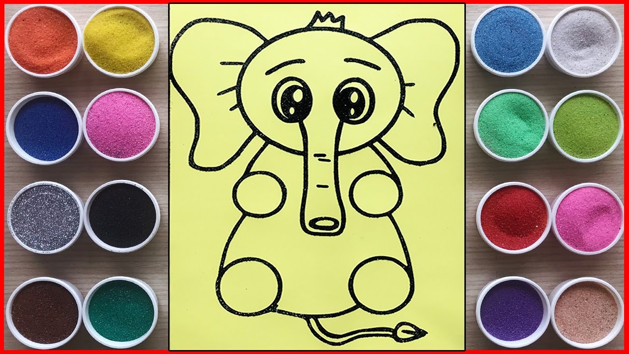 TÔ MÀU TRANH CÁT CHÚ VOI CON MÀU TÍM - Sand painting the purple elephant (Chim Xinh channel)