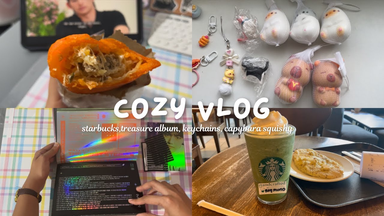 cozy vlog: starbucks, treasure album, keychains, capybara squishy