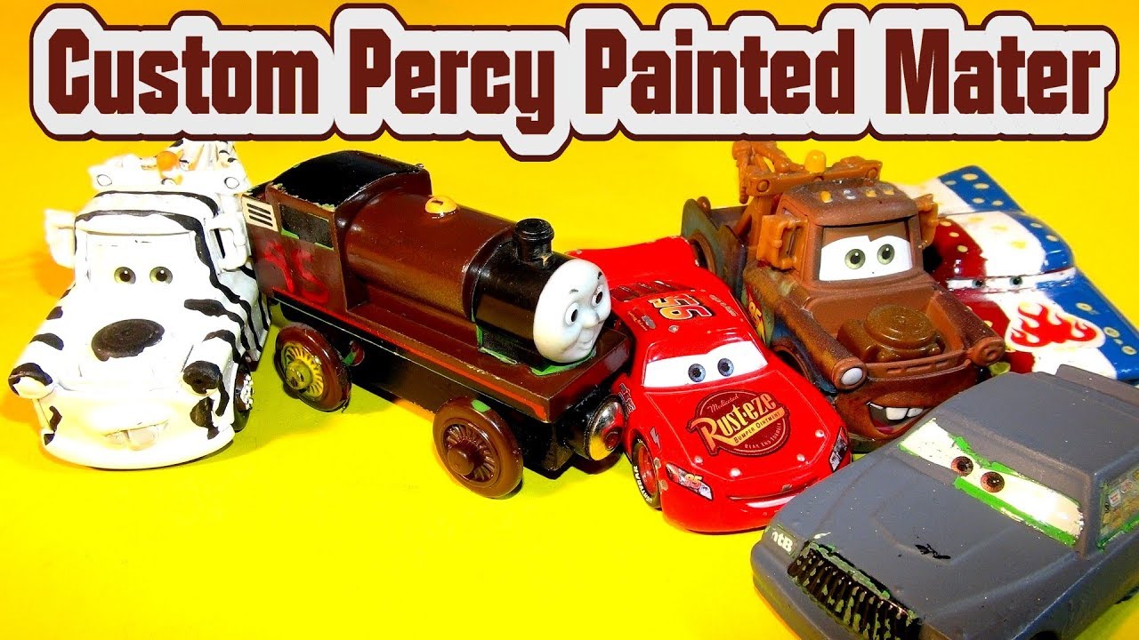 Pixar Cars Custom Paint Mater Colors on Percy at Thomas and Friends with Lightning McQueen Cars