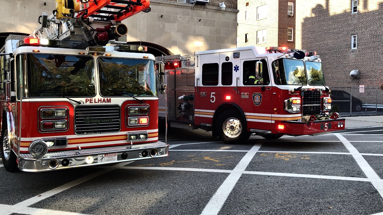Pelham fire department engine 5 and ladder 2 responding (Extreme horn)
