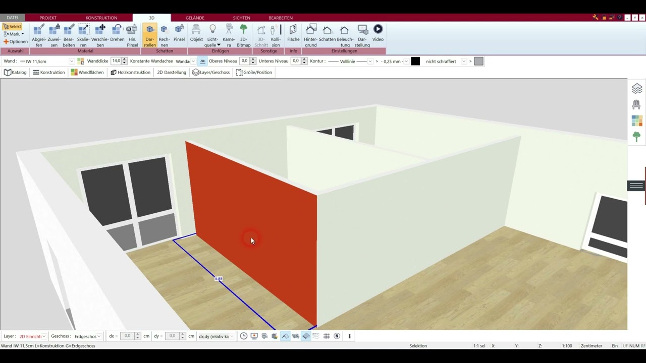 Wandhöhe, Geschosshöhe, Wand mit Gefälle, Wand unter der Treppe mit dem Plan7Architekt