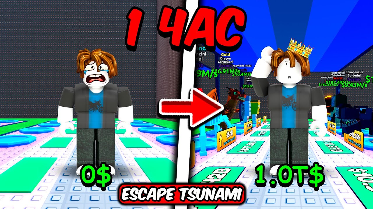 ОТ НУЛЯ ДО ТРИЛЛИОНА БЕЗ ДОНАТА ЗА ОДИН ЧАС В СПАСТИСЬ ОТ ЦУНАМИ|ESCAPE TSUNAMI FOR BRAINROTS ROBLOX