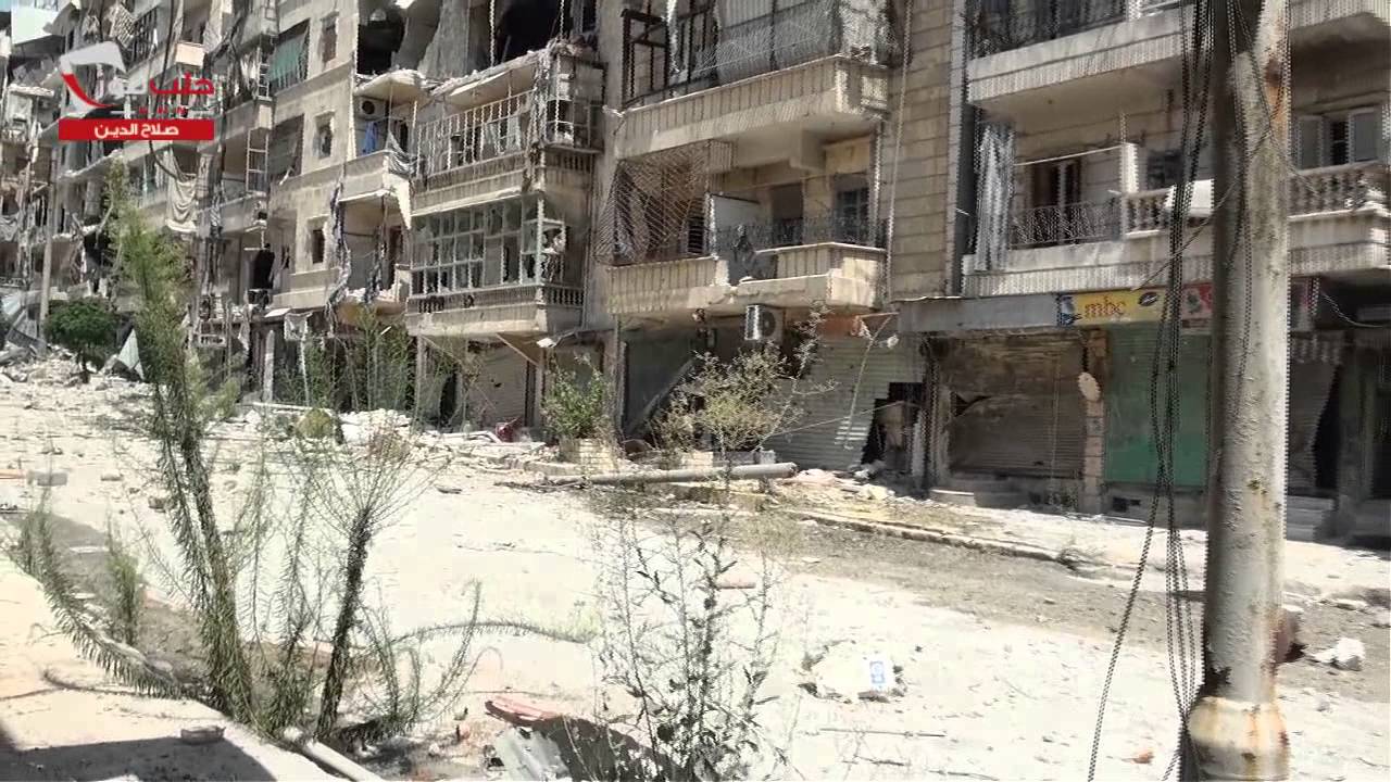 حلب - صلاح الدين || رصد آثار الدمار الذي حلَّ بالمباني 22-8-2013