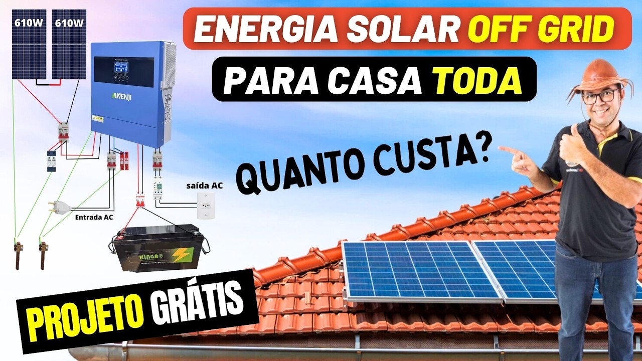 PROJETO COM HÍBRIDO ANENJ-4000W-24V  💰 Quanto Custa OFF GRID PRA CASA TODA ?