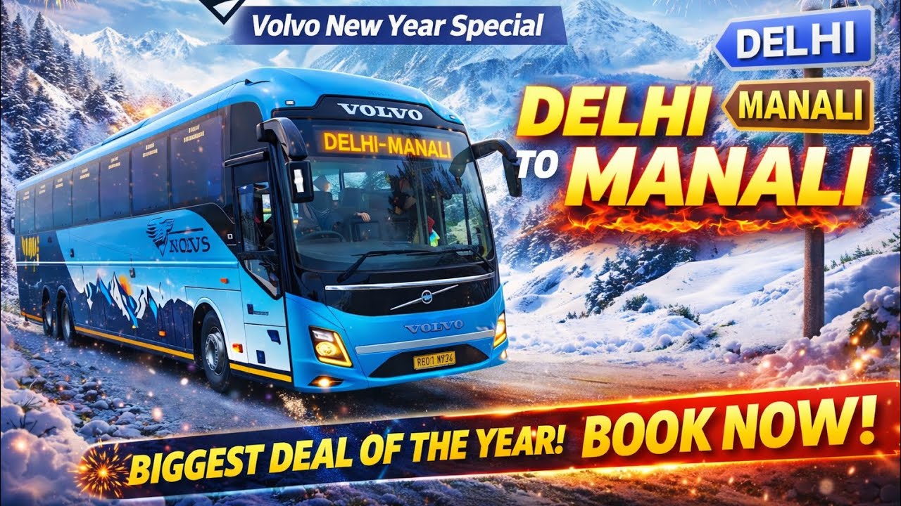Delhi to Manali Volvo Bus Journey New Year Special|Volvo 9600 Multi Axle ReoBus FullNight TravelVlog